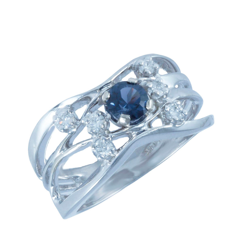 Solid 14K White Gold Fancy Sapphire and Diamond Ring TN10250