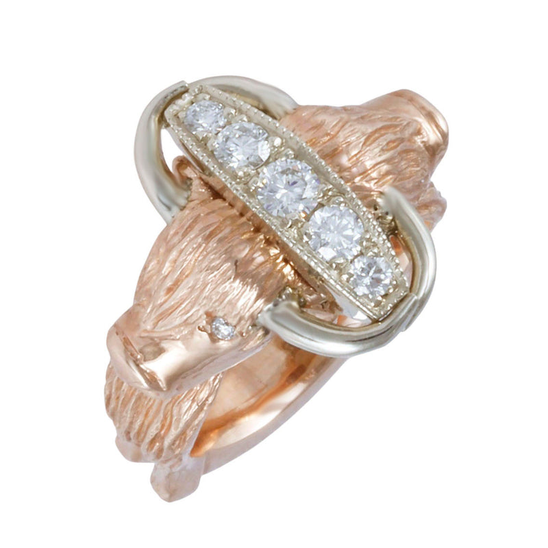 Solid 10K Yellow/Rose Gold Original Scottish Highland Bull Lab Born Genuine Diamond Ring TN10252