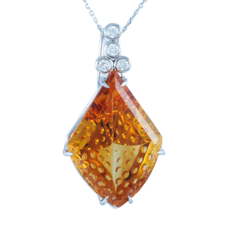 Solid 14K White Gold Fancy Citrine and Diamond Necklace  TN10256