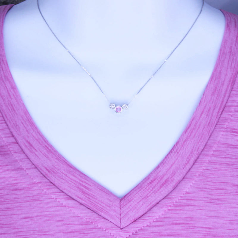 Solid 14K White Gold Fancy Pink Sapphire and Diamond Necklace TN10275