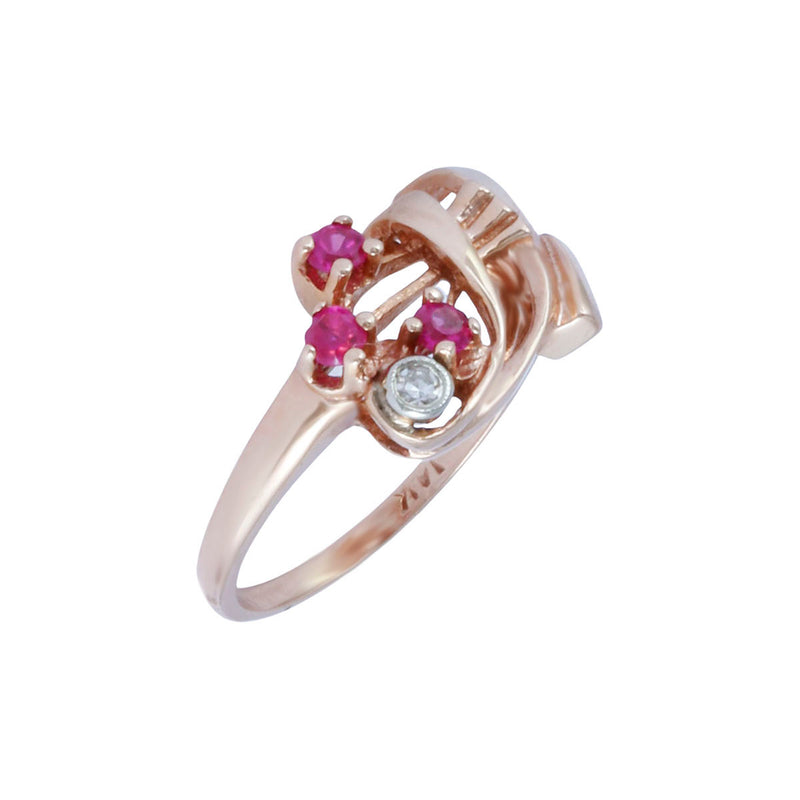 Solid 14K Rose Gold Fancy Ruby and Diamond Ring TN10287