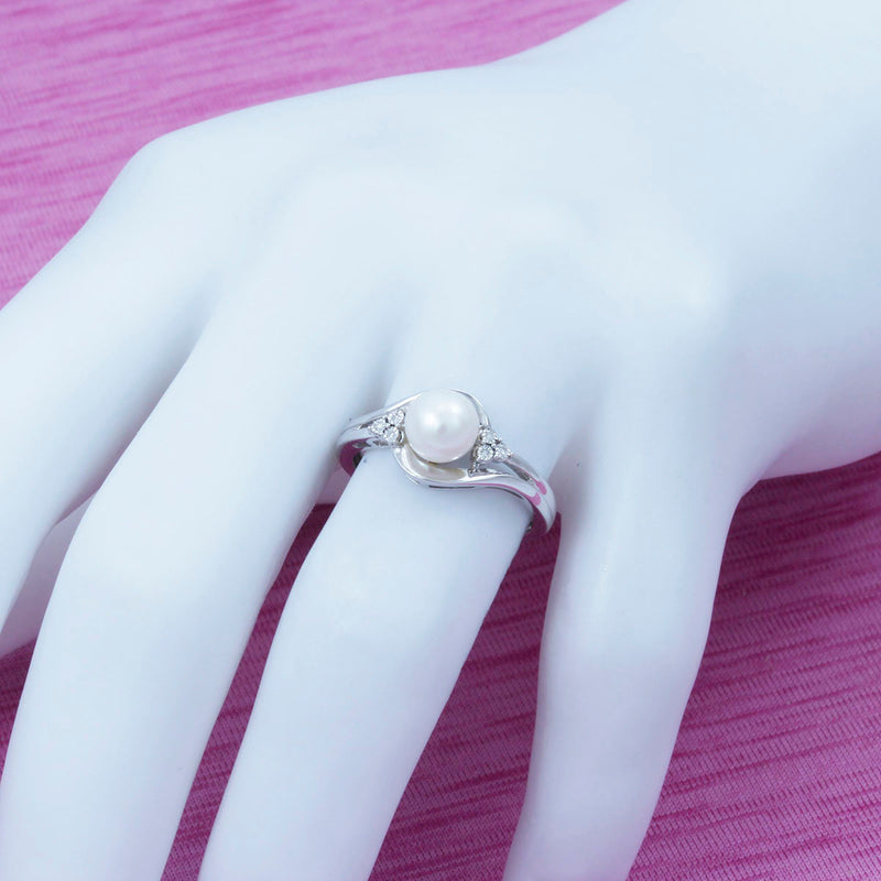 Solid 10K White Gold Fancy Pearl and Diamond Ring TN10309