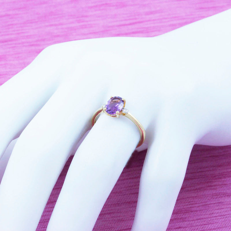 Solid 14K Yellow Gold Fancy Amethyst and Diamond Ring TN10592