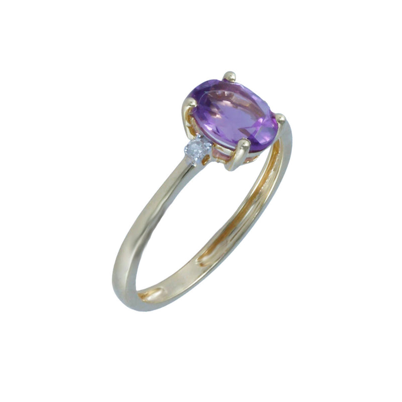 Solid 14K Yellow Gold Fancy Amethyst and Diamond Ring TN10592