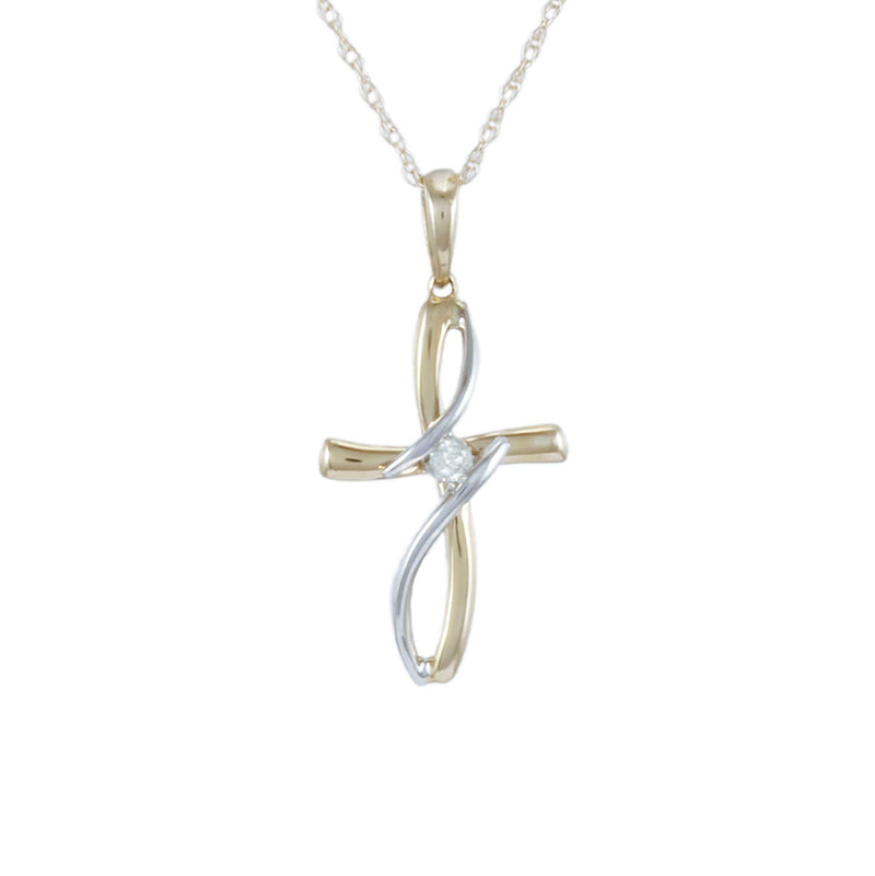 Solid 10K Yellow/White Gold Fancy Diamond Cross Necklace TN10616