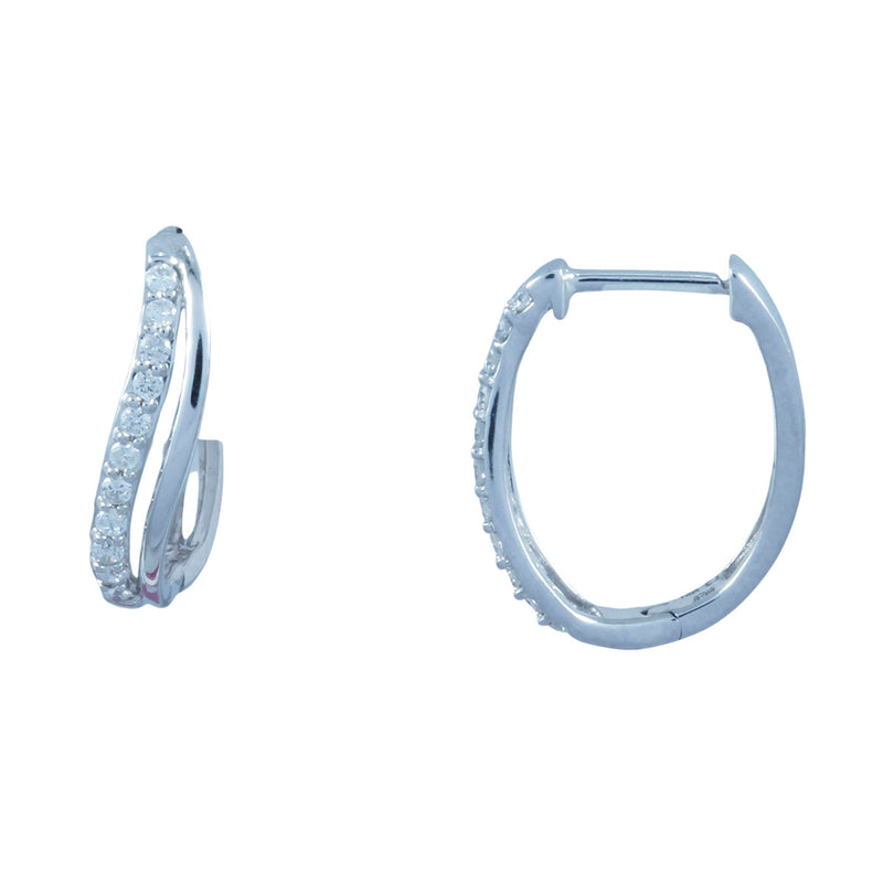 Solid 14K White Gold Fancy Diamond Hoop Earrings TN10627