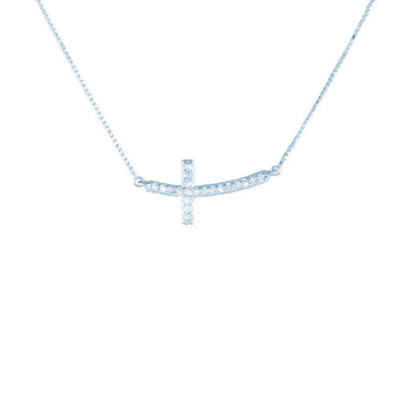 Solid 10K White Gold Fancy Diamond Cross Necklace TN10063