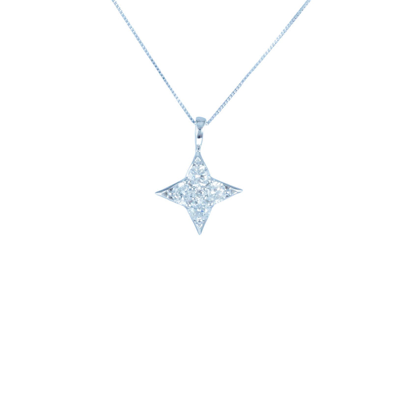 Solid 14K White Gold Fancy Star Necklace TN10648