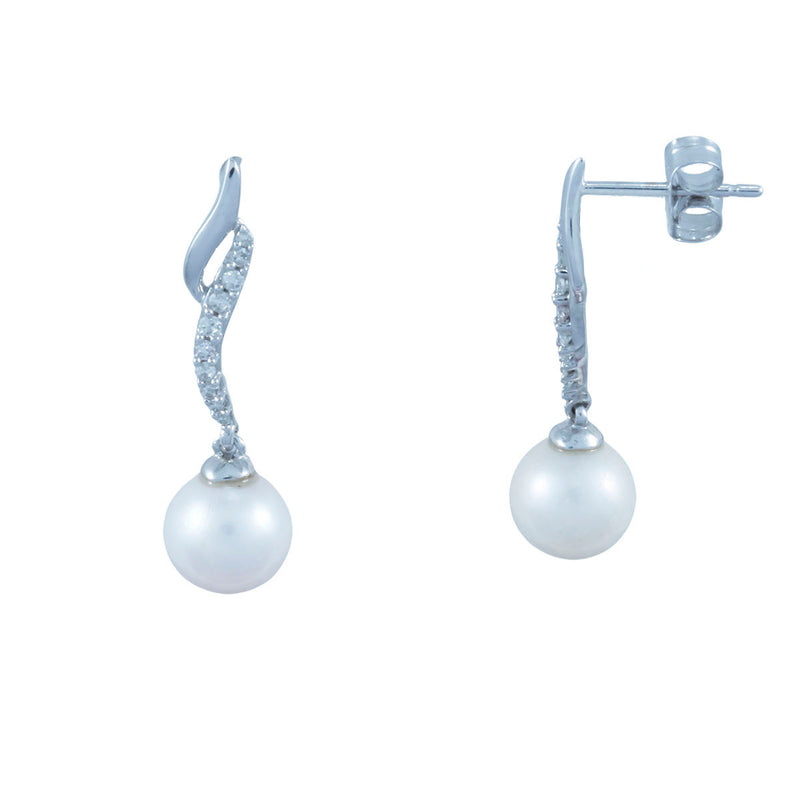 Solid 10K White Gold Fancy Diamond and Pearl Earrings TN10676