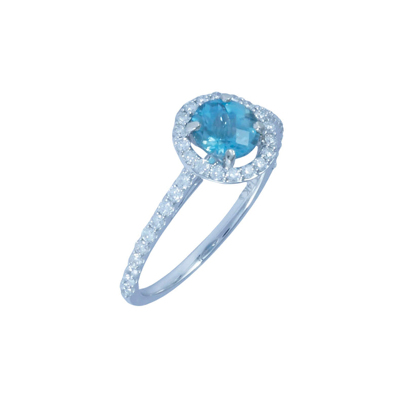 Solid 14K White Gold Fancy Blue Zircon and Diamond Ring TN10730