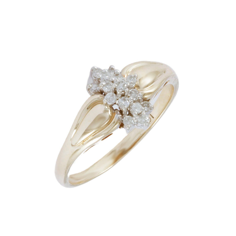 Solid 10K Yellow/White Gold Fancy Cluster Diamond Ring TN10740