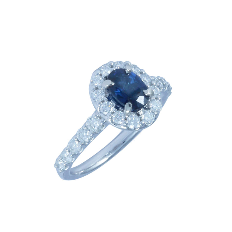 Solid 14K White Gold Fancy Blue Sapphire and Diamond Ring TN10745