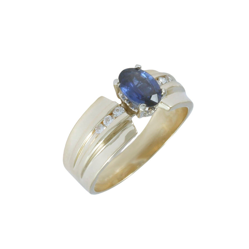 Solid 14K Yellow Gold Fancy Blue Sapphire and Diamond Ring TN10746