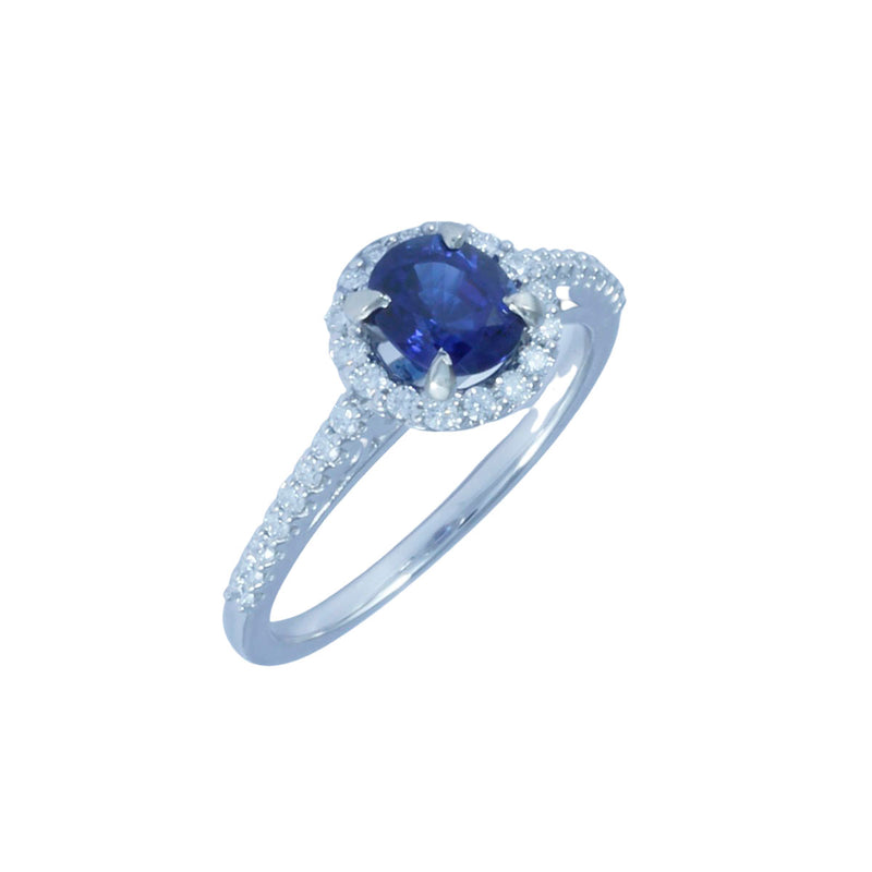 Solid 14K White Gold Fancy Blue Sapphire and Diamond Ring TN10751