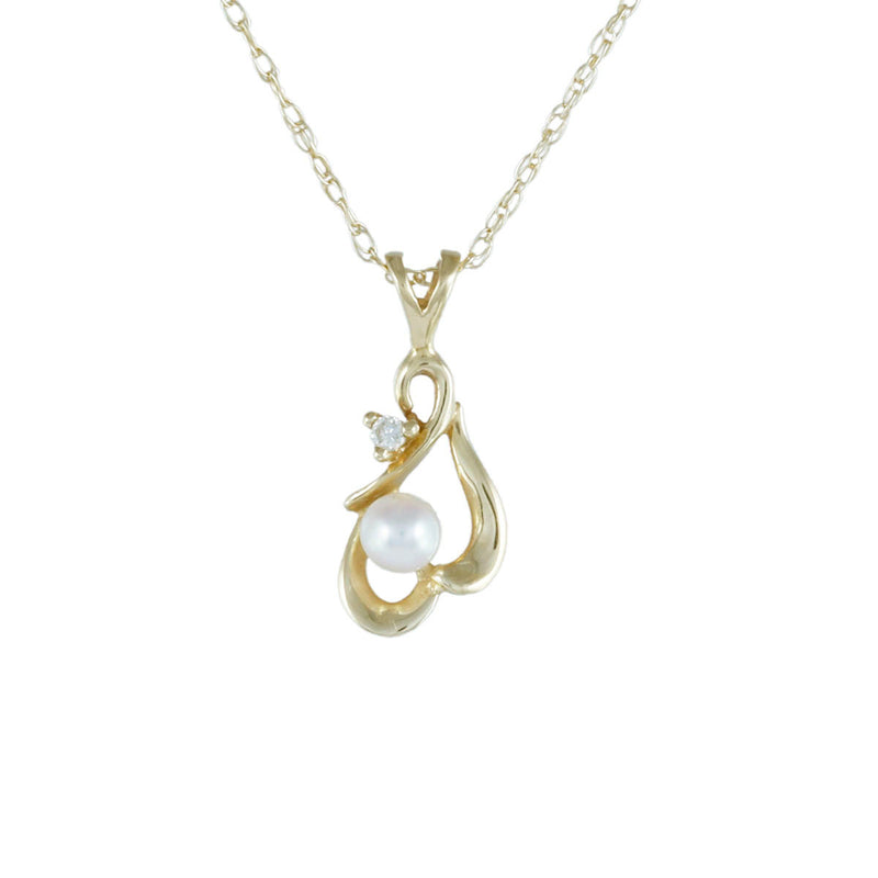 Solid 14K Yellow Gold Fancy Pearl and Diamond Necklace TN10768