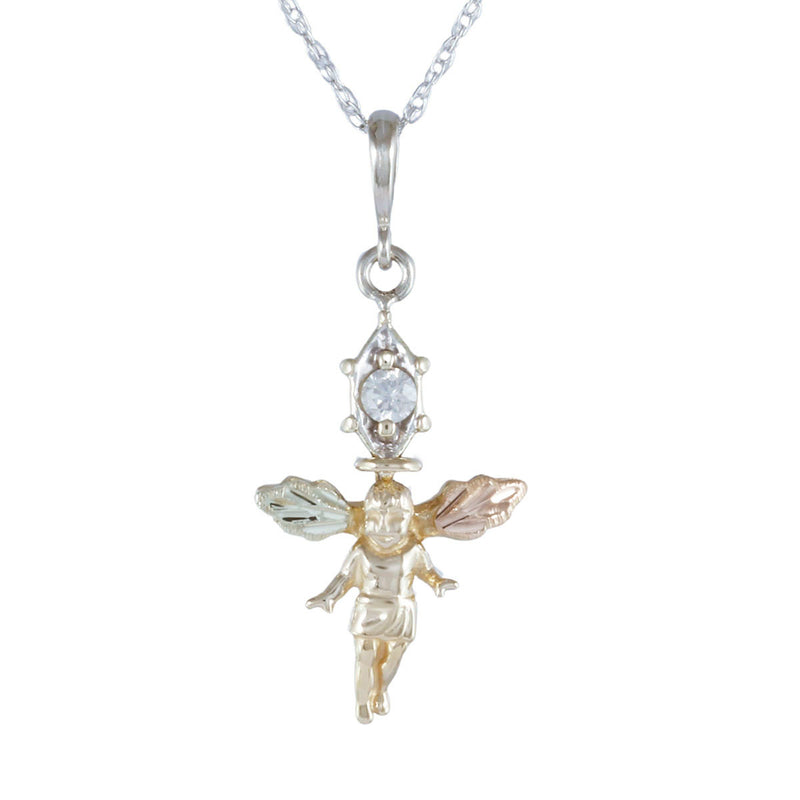 Solid 10K Yellow/White Gold Fancy Diamond Angel Necklace TN10772