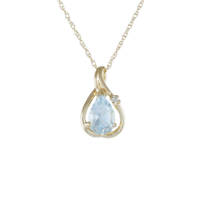 Solid 14K Yellow Gold Fancy Aquamarine and Diamond Necklace TN10779