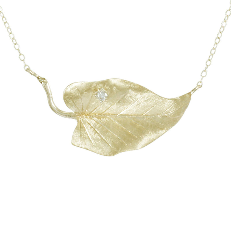 Solid 14K Yellow Gold Fancy Diamond Leaf Necklace TN10811