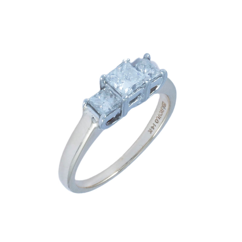 Solid 14K Yellow Gold & Platinum 3-Stone Princess Cut Diamond Engagement Ring TN10819