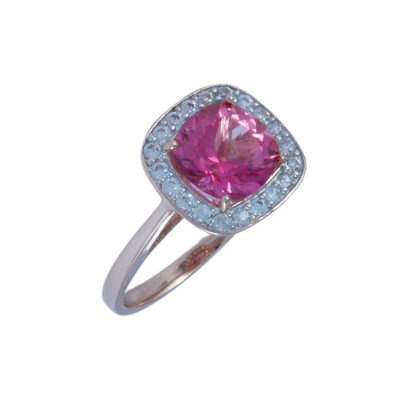 Solid 10K Rose Gold Fancy Imitation Pink Stone and CZ Gemstone Ring TN10820