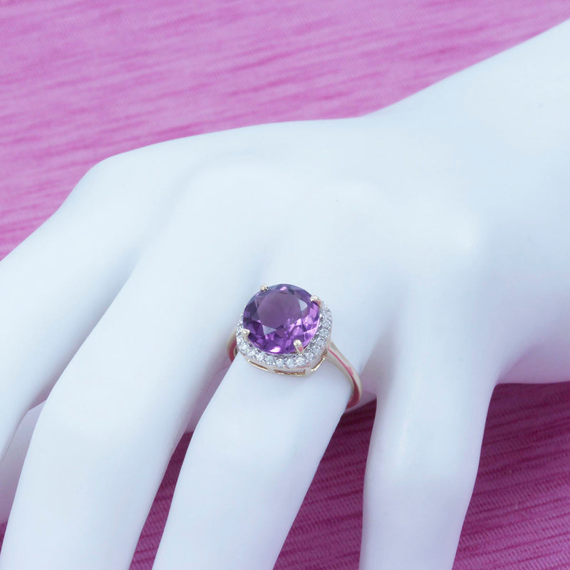 Solid 10K Yellow Gold Fancy Imitation Amethyst and CZ Ring TN10821