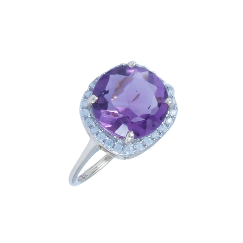 Solid 10K Yellow Gold Fancy Imitation Amethyst and CZ Ring TN10821