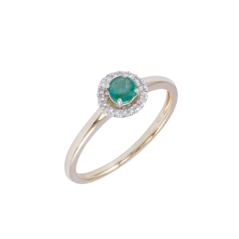 Solid 10K Yellow Gold Fancy Emerald and Diamond Halo Style Ring TN10850