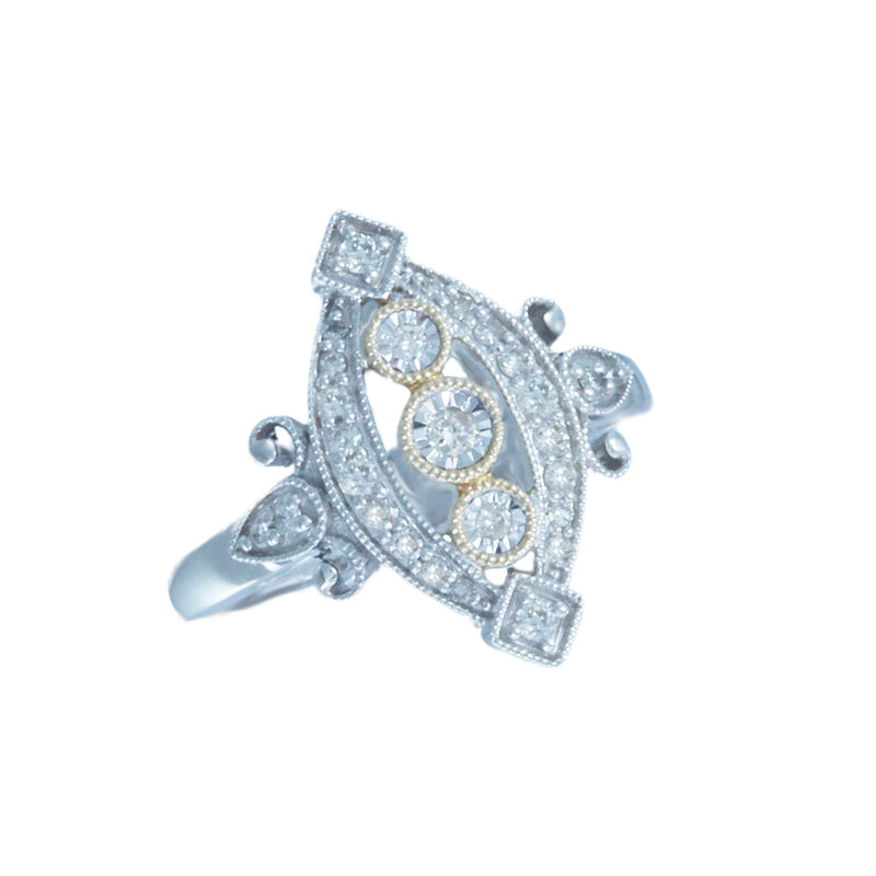 Solid 10K White Gold Fancy Vintage Inspired Diamond Ring TN10860