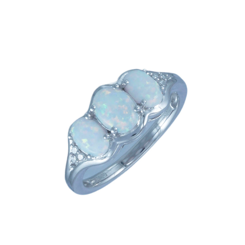 Solid 10K White Gold Fancy Three Opal and Diamond Ring TN10864