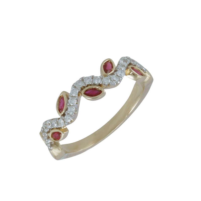 Solid 10K Yellow Gold Genuine Marquise Ruby Natural Diamond Ring TN10868