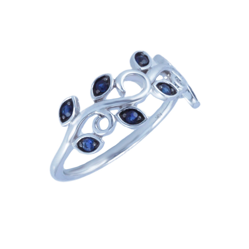 Solid 10K White Gold Fancy Genuine Sapphire & Natural Diamond "Leaf" Ring TN10869