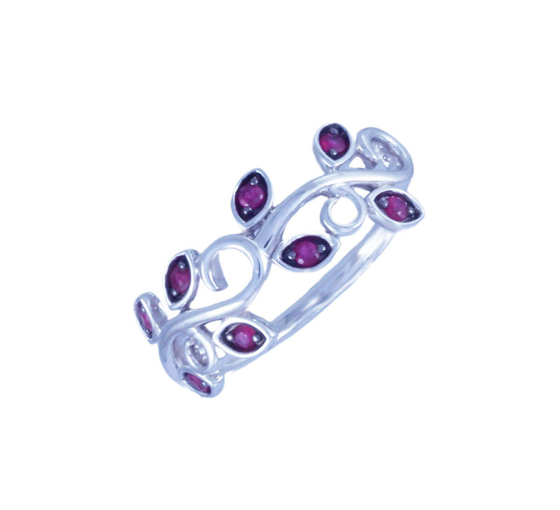 Solid 10K White Gold Fancy Genuine Ruby & Natural Diamond "Leaf" Ring TN10870