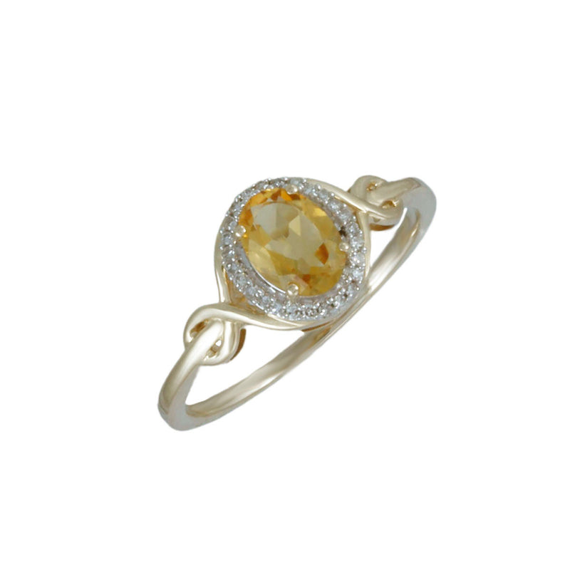 Solid 10K Yellow Gold Genuine Citrine & Natural Diamond Ring Halo Style TN10873