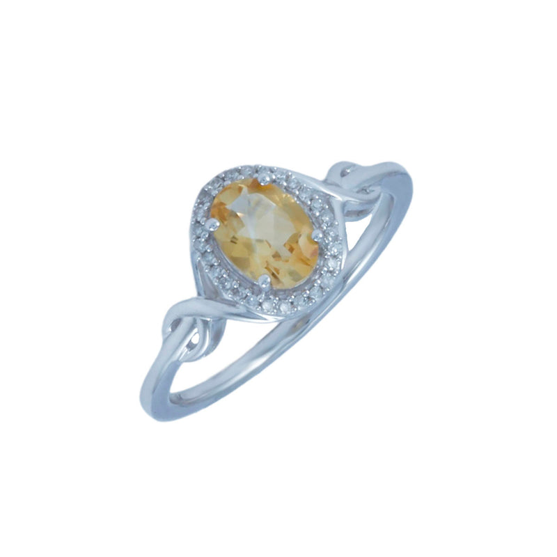 Solid 10K White Gold Fancy Halo  Style Citrine & Diamond Ring TN10874