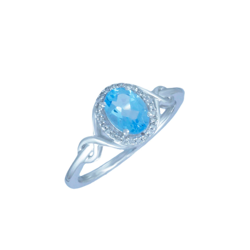 Solid 10K White Gold Blue Topaz & Natural Genuine Diamond Ring Halo Style TN10878