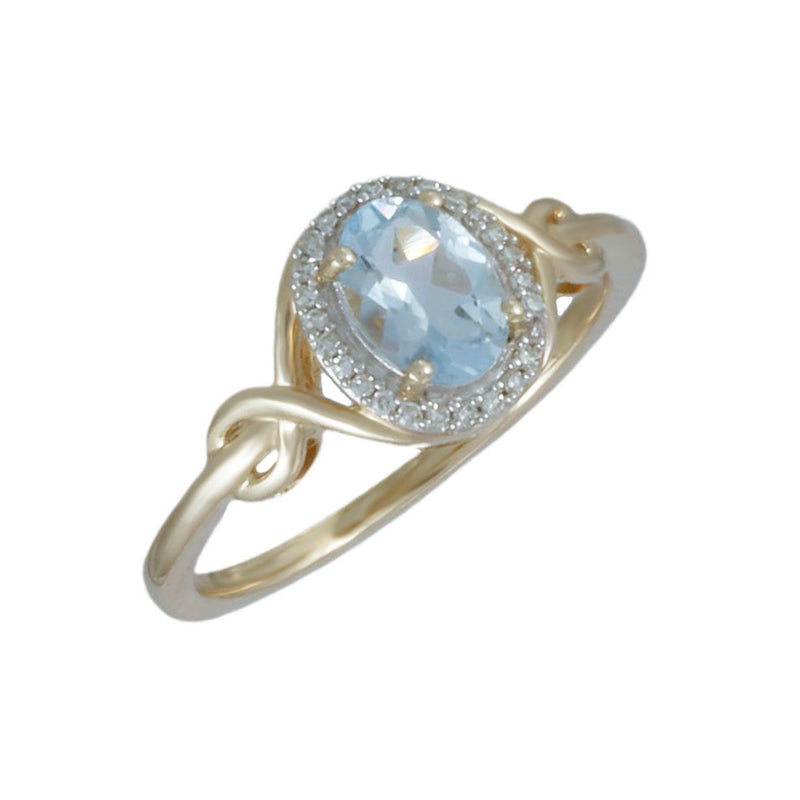 Solid 10K Yellow Gold Genuine Aquamarine & Natural Diamond Ring Halo Style TN10880