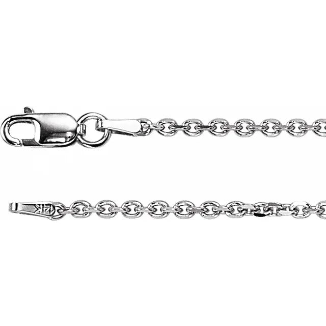 Solid 14K White Gold 1.75 mm Diamond-Cut Cable 24" Chain TN2128-24